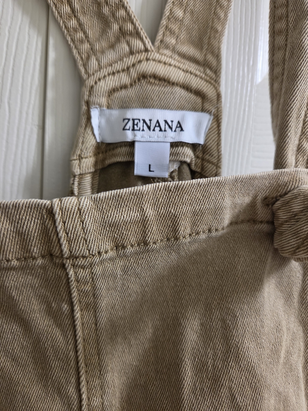 Zenana Outfitters Lt Camel Denim Overall Jumper with Knot Straps - Picture 2 of 6